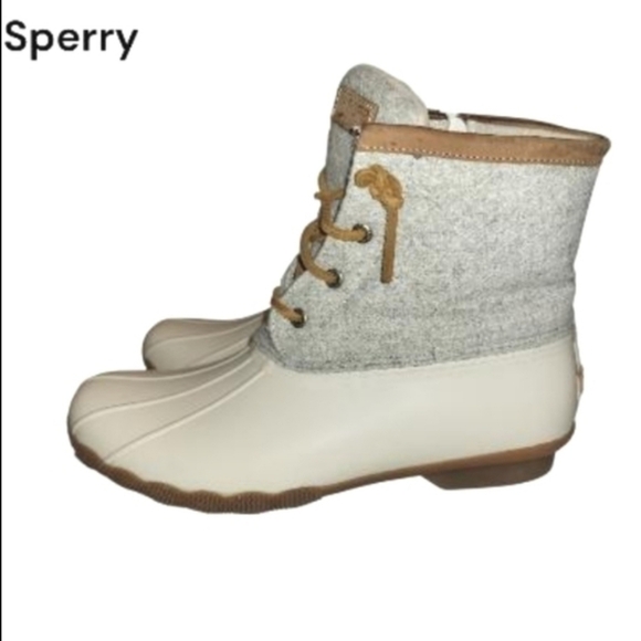 SPERRY Wool Topsider Saltwater Gulf Duck Boot Ivory Cream Waterproof Rain 10 - Picture 9 of 9
